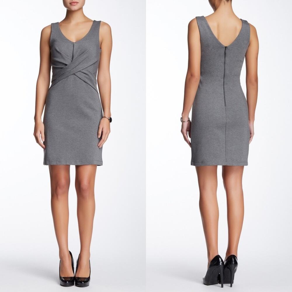 Tart Sheath Dress Women Large Gray Sleeveless Twist Front V-Neck Knit